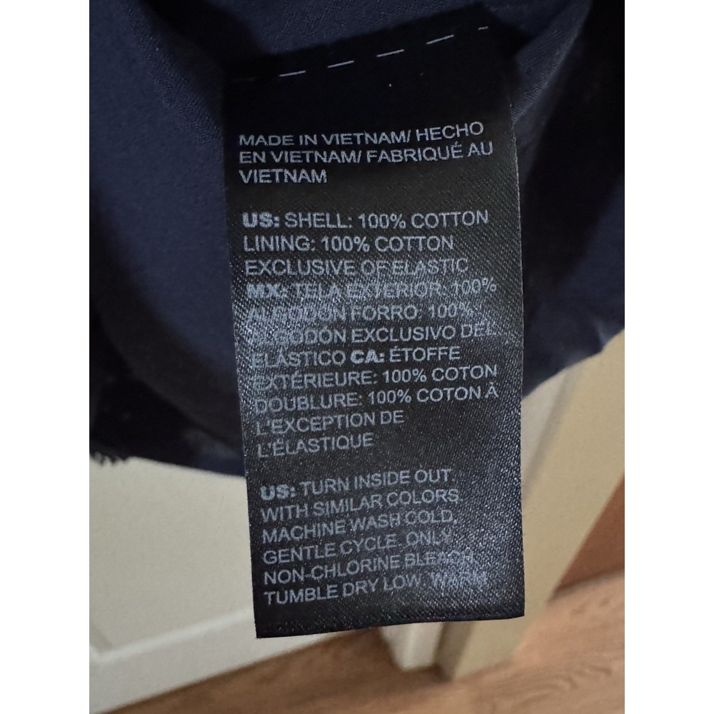 Chico's Navy Blue Eyelet Tiered Dress Size 14 100% Cotton, Lined, V-Neck - Picture 9 of 12